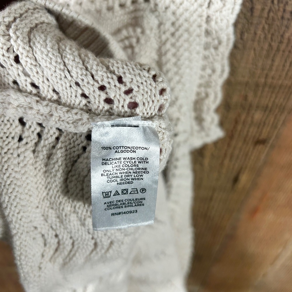 LOFT Cream Cotton Crochet Knit Tank Top Pointelle Scallop Boho Medium M - Picture 5 of 6